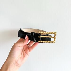 Vintage AVIGNON Gold Buckle Black Genuine Leather Belt L